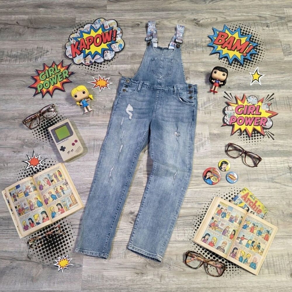 Betty & Veronica Archie Comic Strip Distressed Denim Overalls Size Small